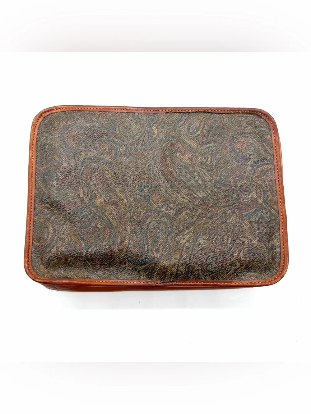 Vintage Angiolo Del Gobbo Paisley Leather Clutch Bag Firenze Italy Unisex Tuscan